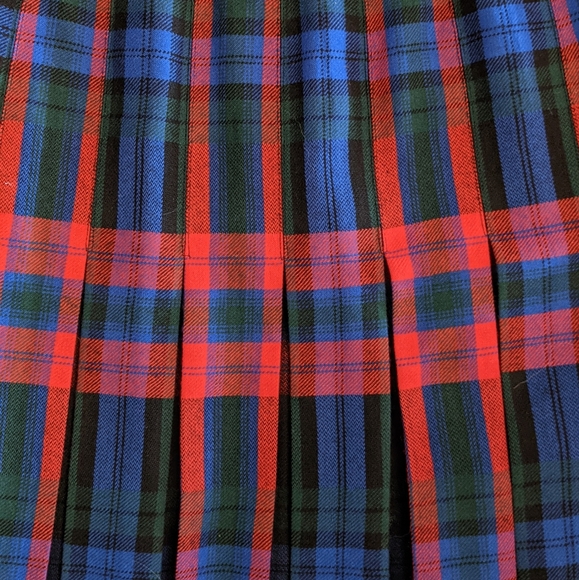 Al Jean Wool Vintage Midi Pleated Skirt in Blue Red Green Black - Picture 2 of 11